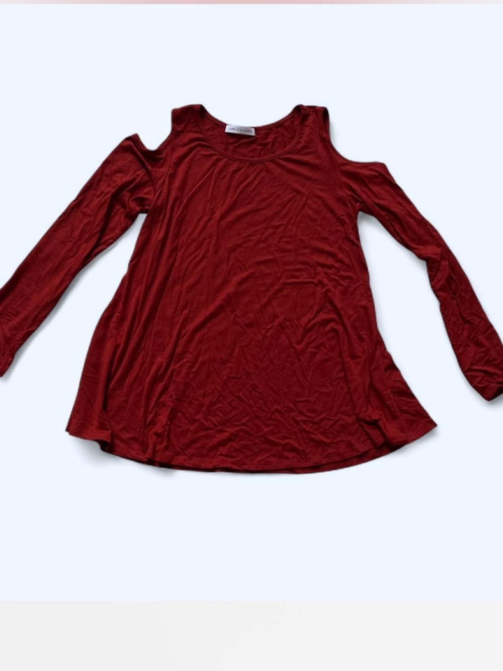 Chris & Carol Rust Cold-Shoulder Long Sleeve Top